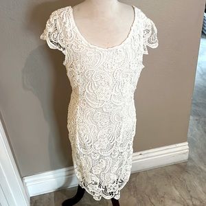 White Lace Short Sleeve Mid Dress for Bride to Be
